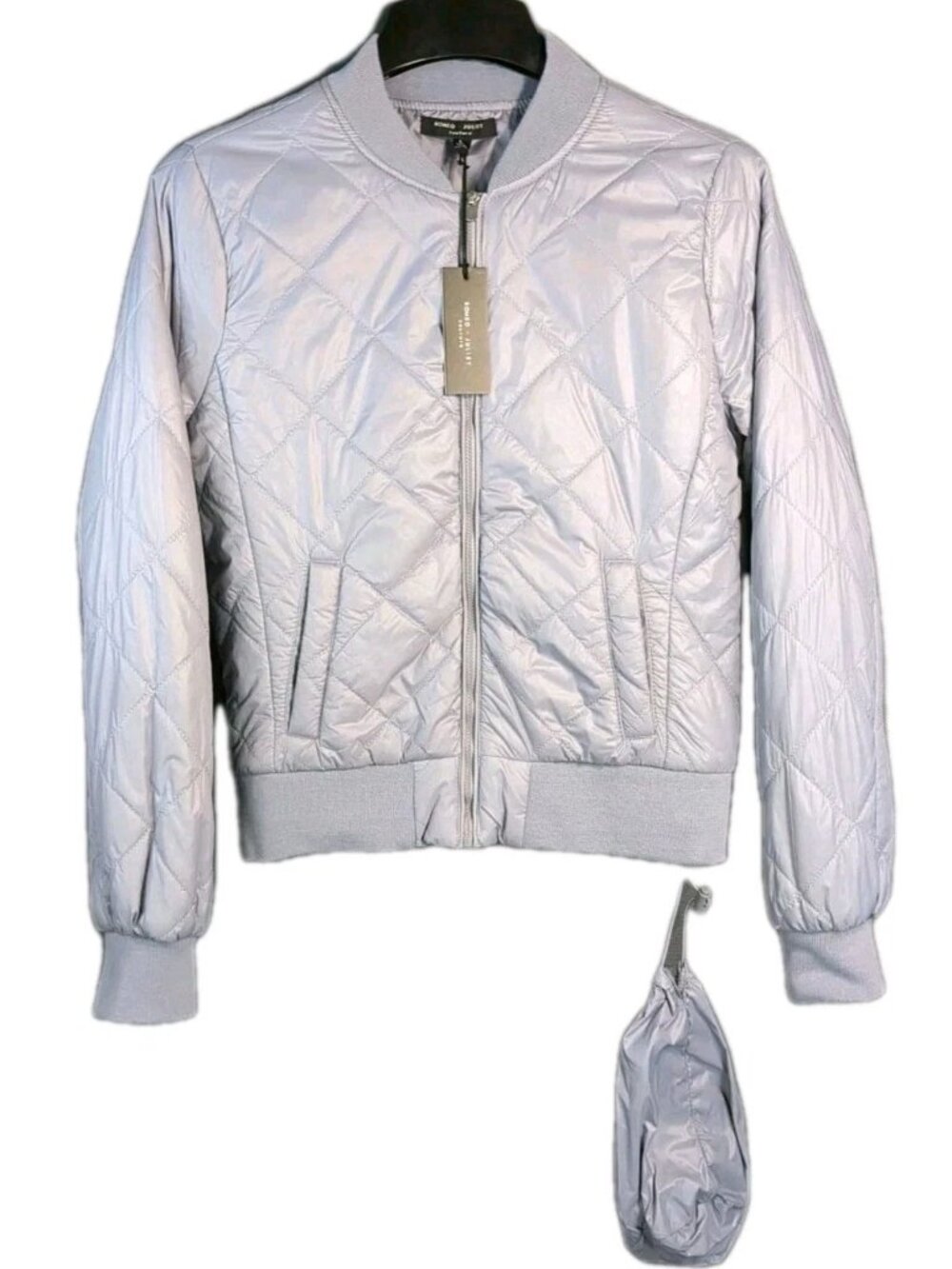 Romeo and Juliet Couture Womens Padded Bomber Jacket Lilac Packable Puffer NWT
